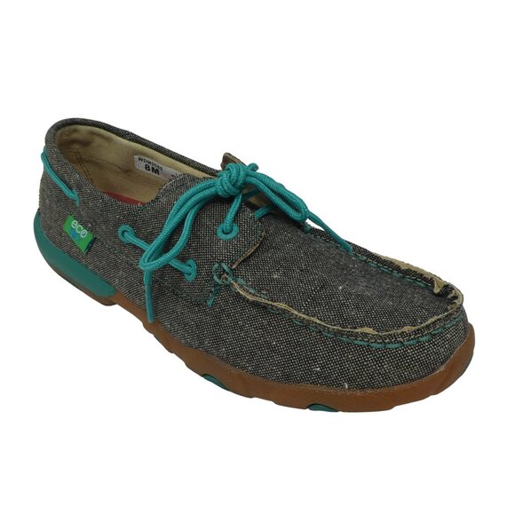 Twisted X Blue Tweed Boat Shoe Driving Mocs Loafers Womens 8 - Picture 1 of 13